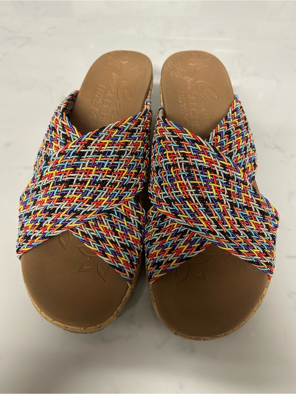 Skechers Cali Luxe Foam Rainbow Woven Slide Sandals Women’s Size 9